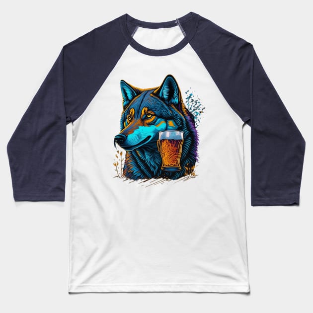 Wolf With A Beer Mug Baseball T-Shirt by likbatonboot